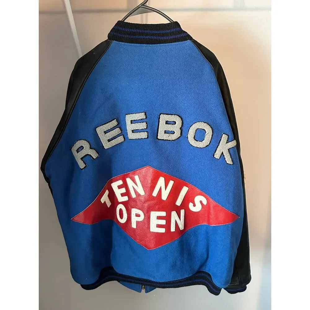 VTG MADE IN USA MEN'S XL 80’s Reebok Sports JACKET TENNIS OPEN Letterman Leather - Picture 5 of 7
